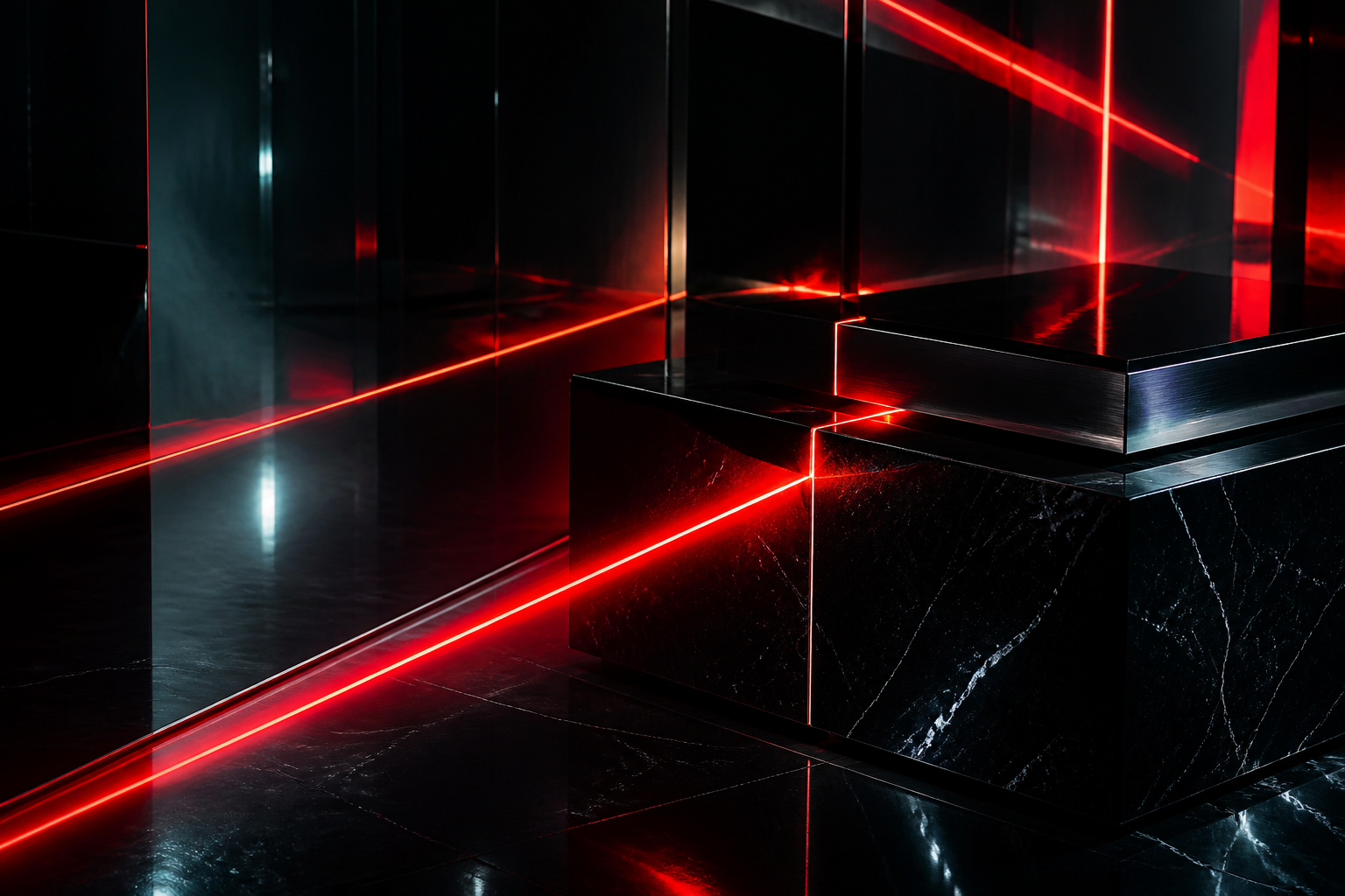 A glossy black premium campaign environment with red scanning light.